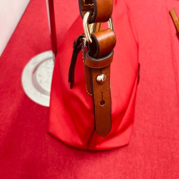 Red Dooney & Bourke ShoulderBag  Boho  Canvas  Brown trim Leather 14"x8"x10" (43 - Picture 11 of 15
